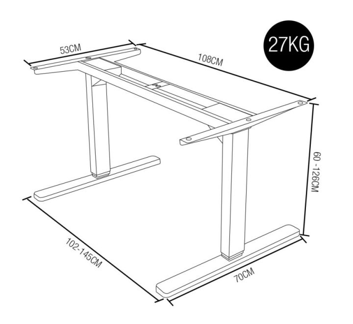 FORTIA Standing Desk Frame Only, 60-126cm Height, 2 Motors, 120KG Load, White