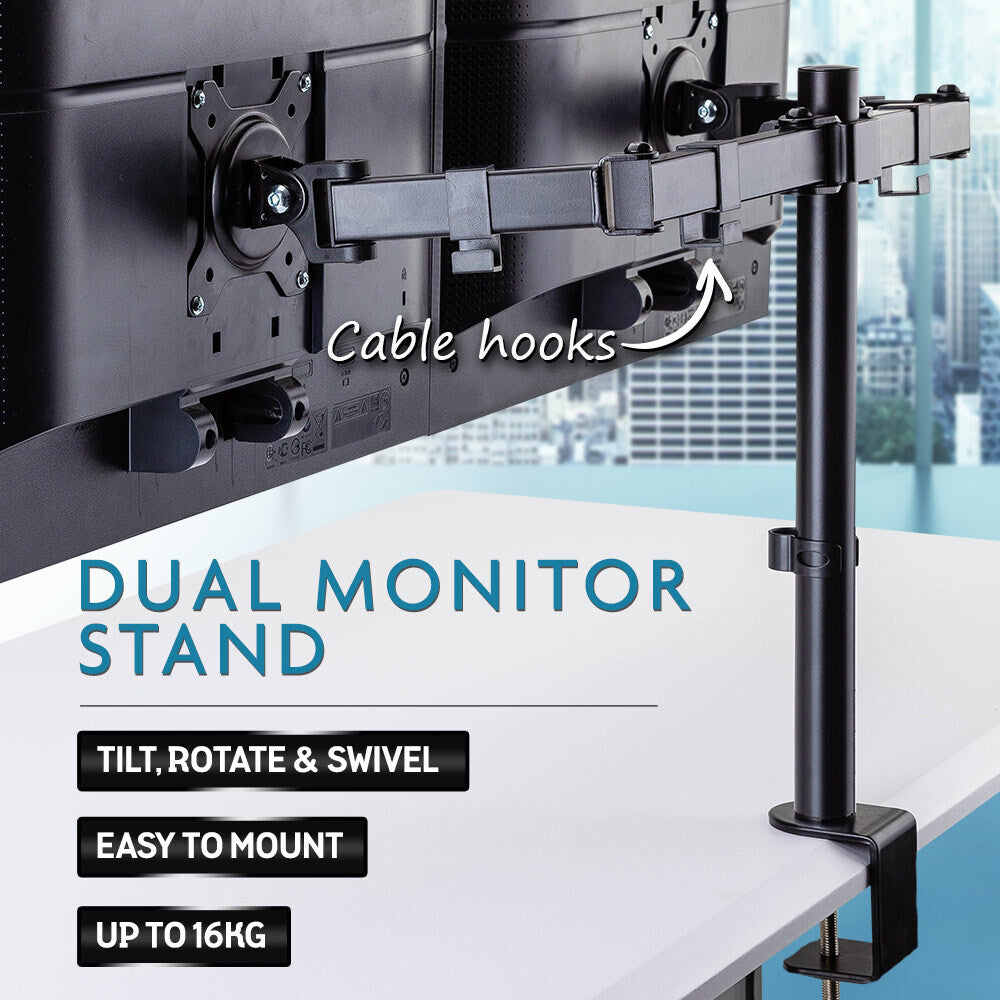 FORTIA Desk Monitor Stand 2 Arm - Dual Computer Holder Screen Riser Bracket