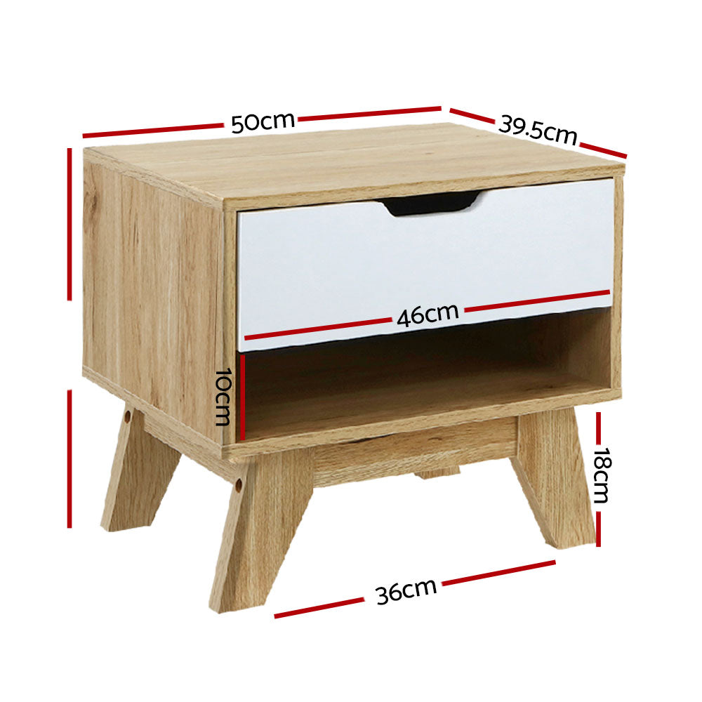 Artiss Iker Bedside Table White and Wood