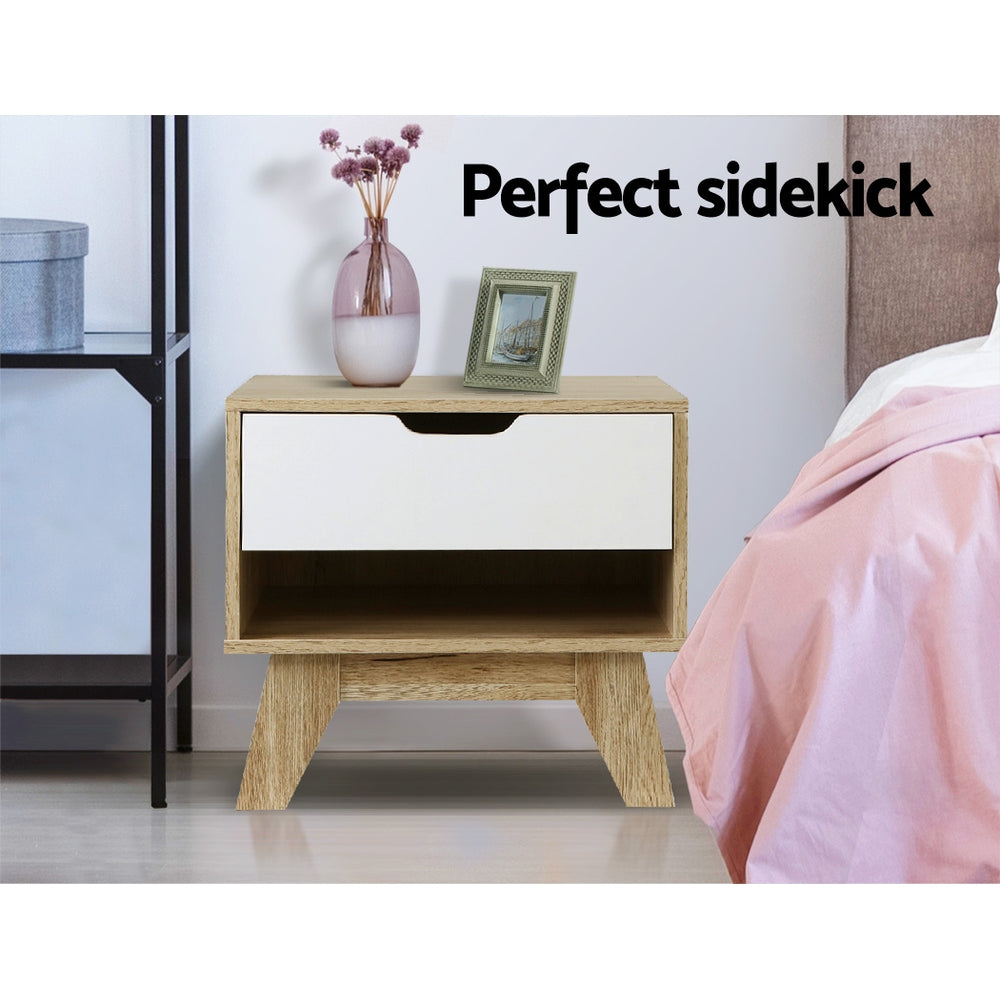 Artiss Iker Bedside Table White and Wood