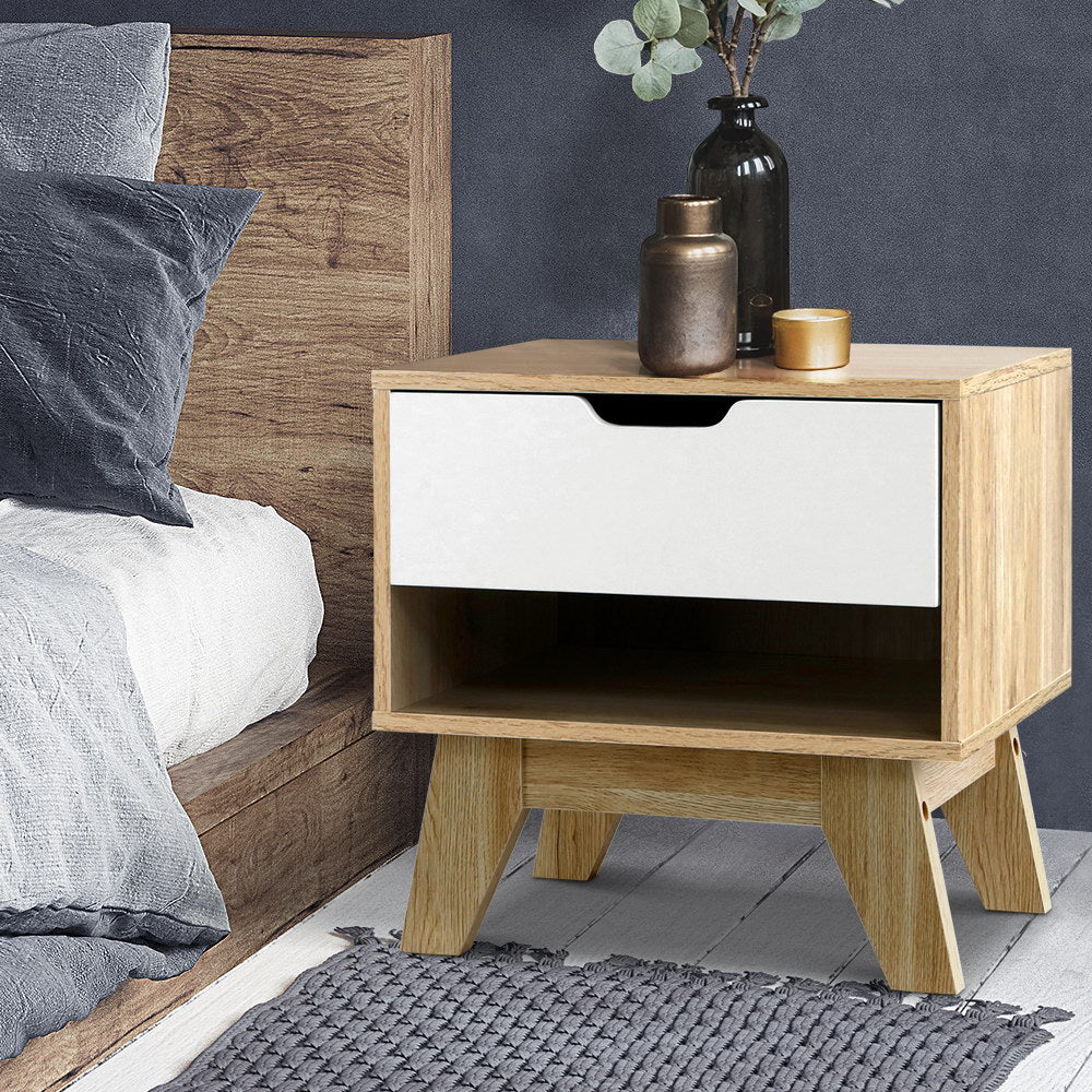Artiss Iker Bedside Table White and Wood