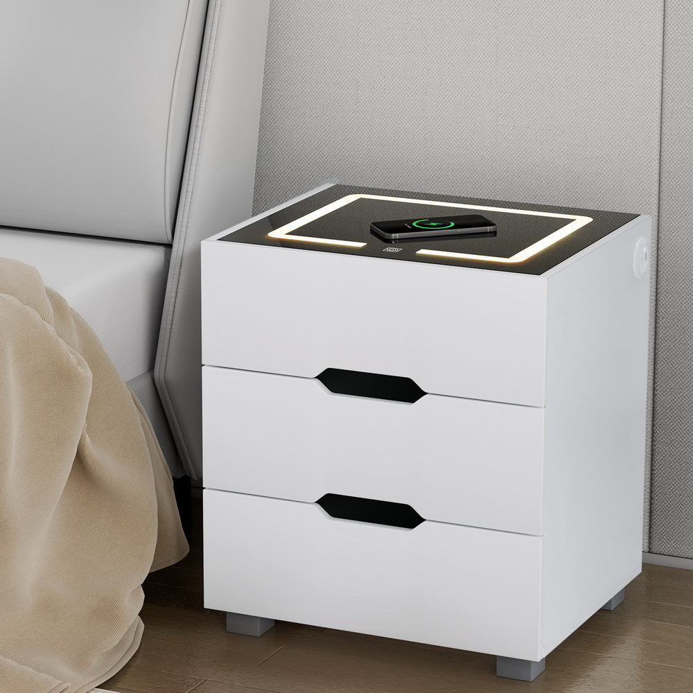 Artiss Smart Bedside Table with Wireless Charging - ADAD White