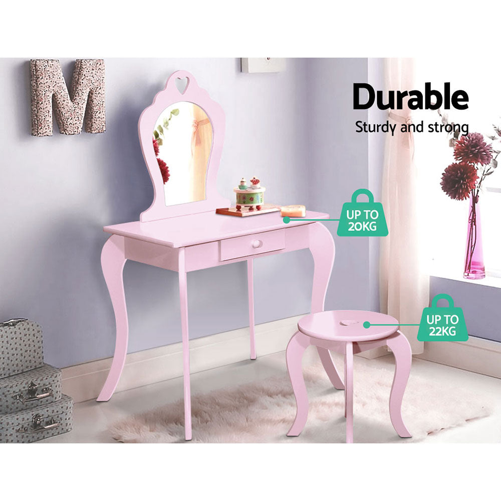 Keezi Kids Vanity Dressing Table Stool Set Pink