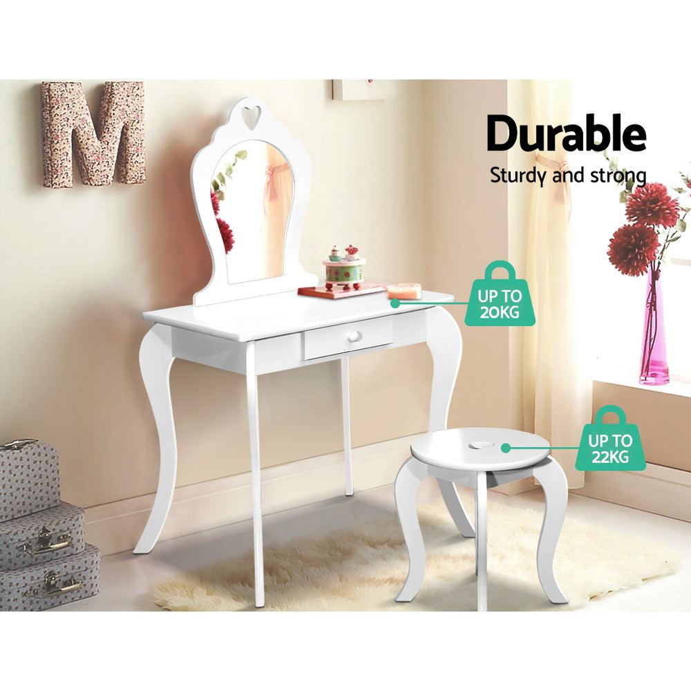 Keezi Kids Vanity Dressing Table Stool Set White