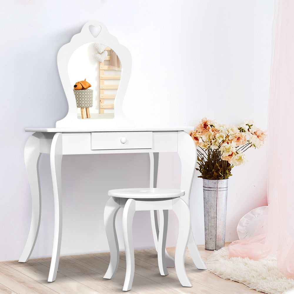 Keezi Kids Vanity Dressing Table Stool Set White