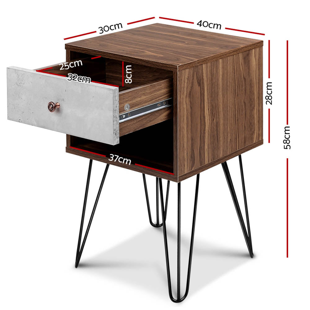 Artiss Lars Bedside Table Walnut