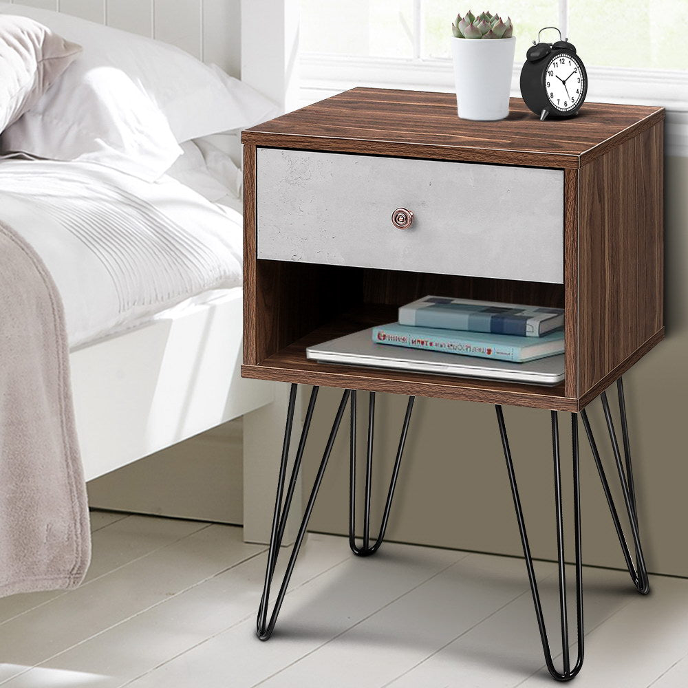 Artiss Lars Bedside Table Walnut