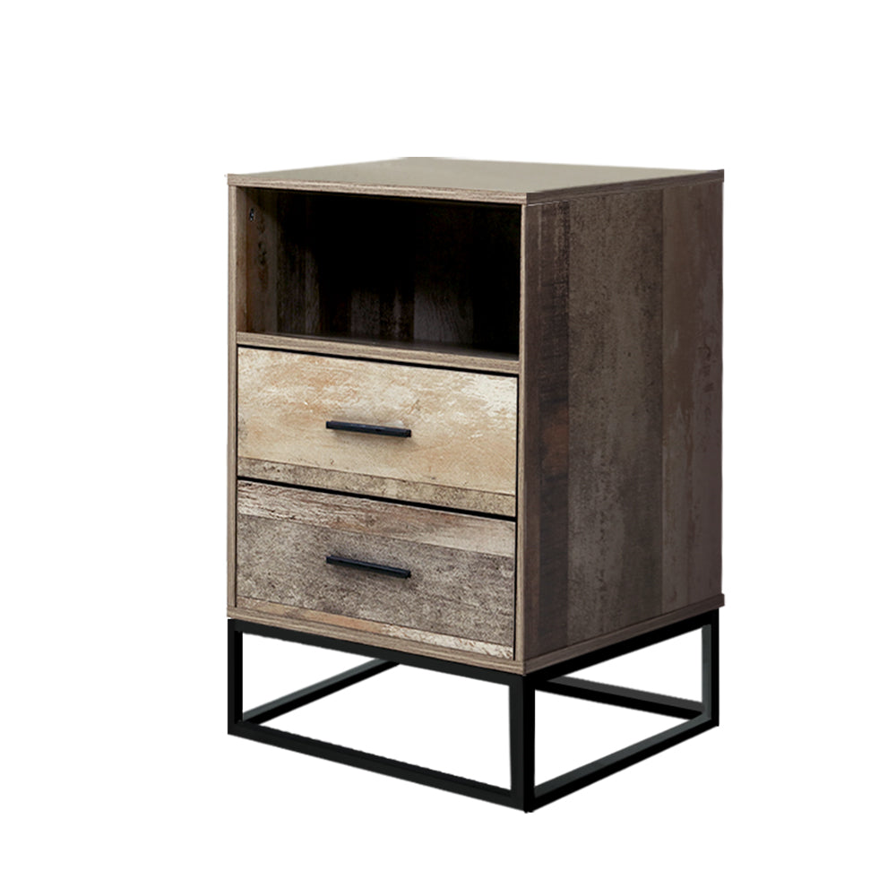 Artiss Bedside Table with Drawers Rustic Wood