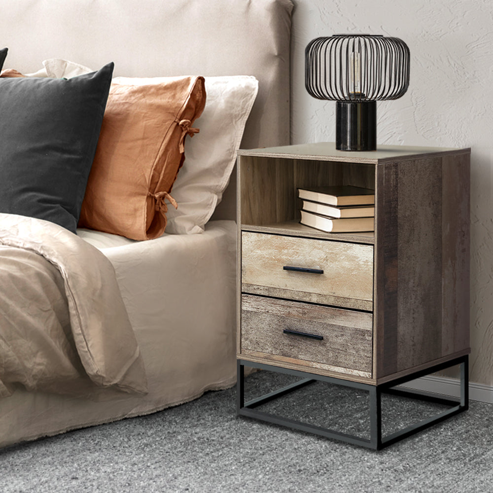 Artiss Bedside Table with Drawers Rustic Wood