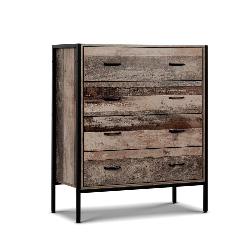 Artiss Barnsly 4-drawer Tallboy Black &amp; Dark Oak