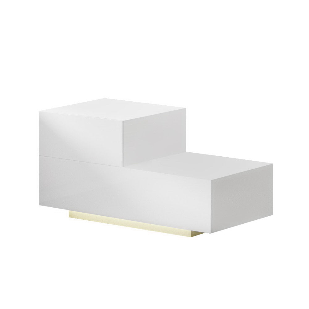 Artiss 2 Drawers LED Gloss Bedside Tables White