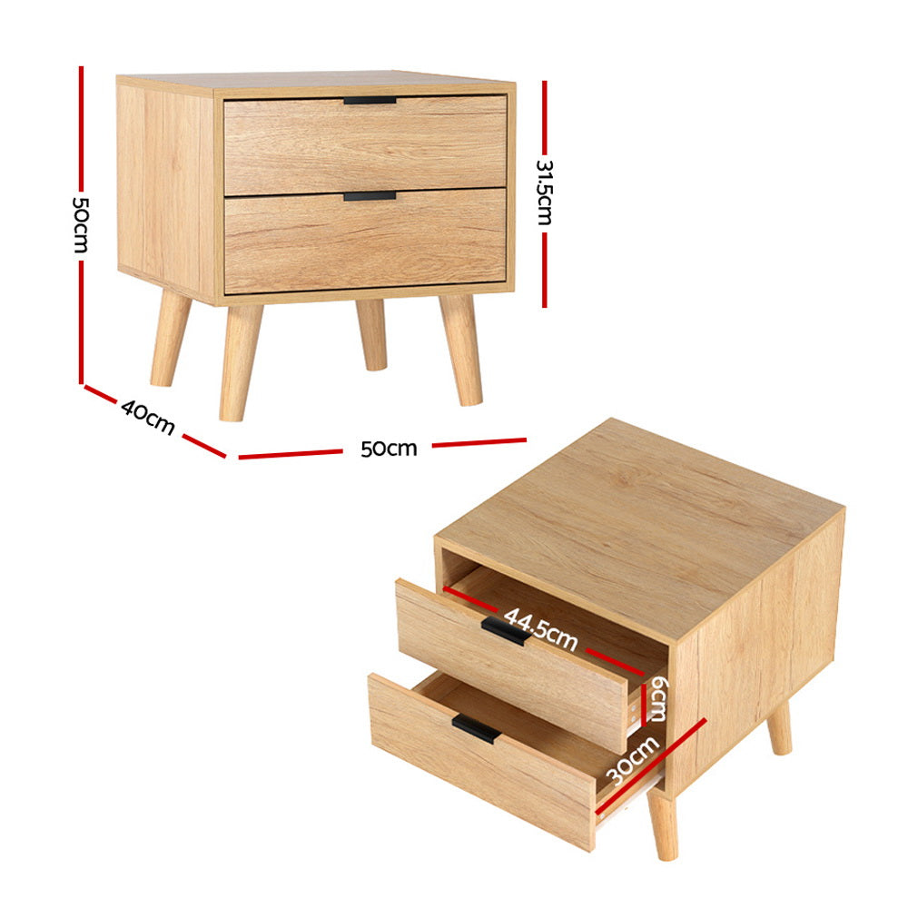 Artiss Bedside Table 2 Drawers Pine