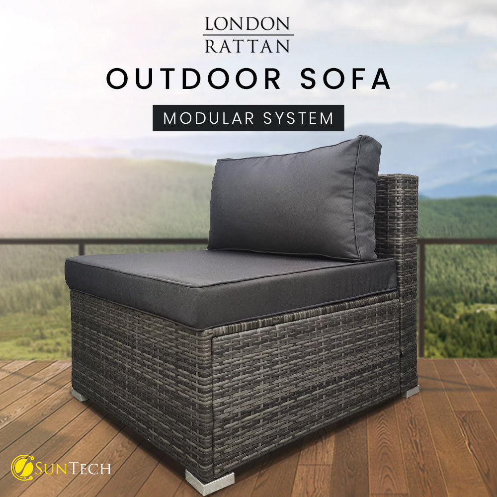 LONDON RATTAN 1 Seater Outdoor Sofa Modular Lounge Chair, Grey