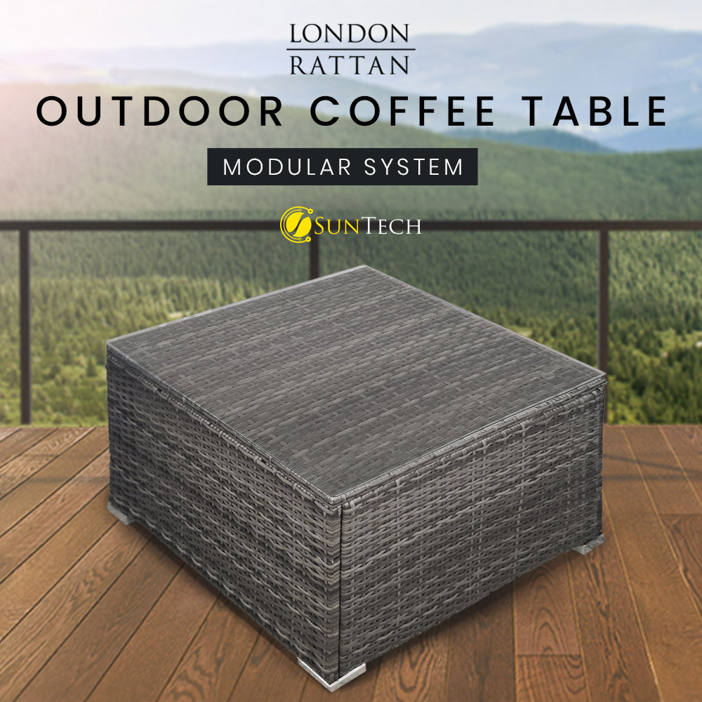 LONDON RATTAN Outdoor Wicker Coffee Table Patio Furniture 1 Piece, Grey