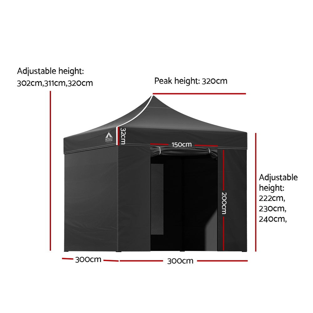 Instahut 3x3M Gazebo Walls - Black