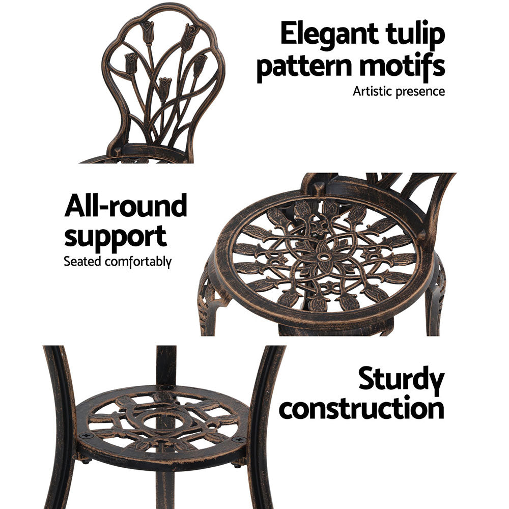 Gardeon 3 Piece Set Dining Chairs Table Tulip Bronze