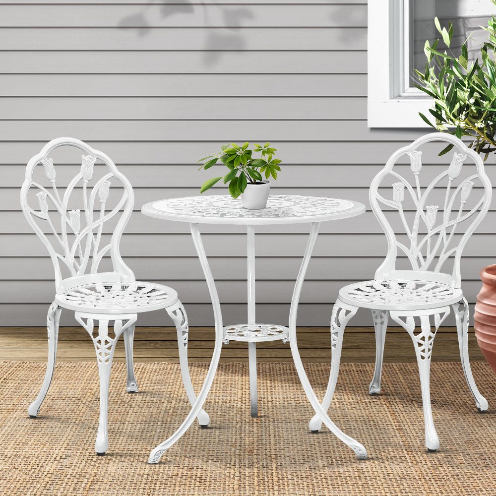 Gardeon 3 Piece Set Dining Chairs Table Tulip White