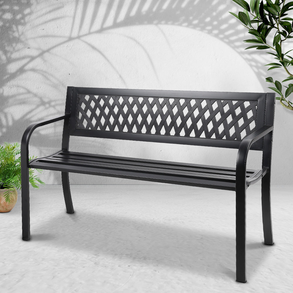 Gardeon Steel Modern Garden Bench Black