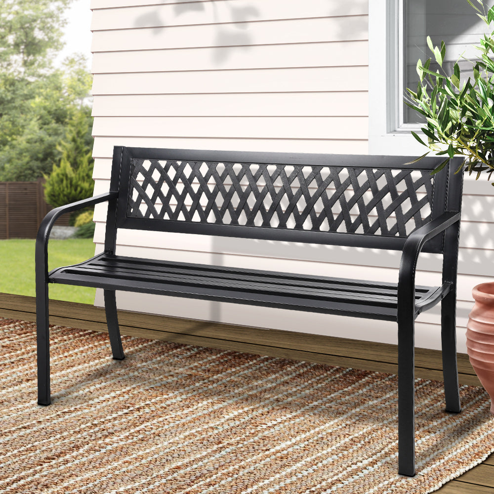 Gardeon Steel Modern Garden Bench Black