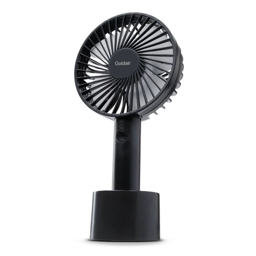 Goldair 3-Speed Rechargeable 10cm Handheld Fan w/ Base - Black