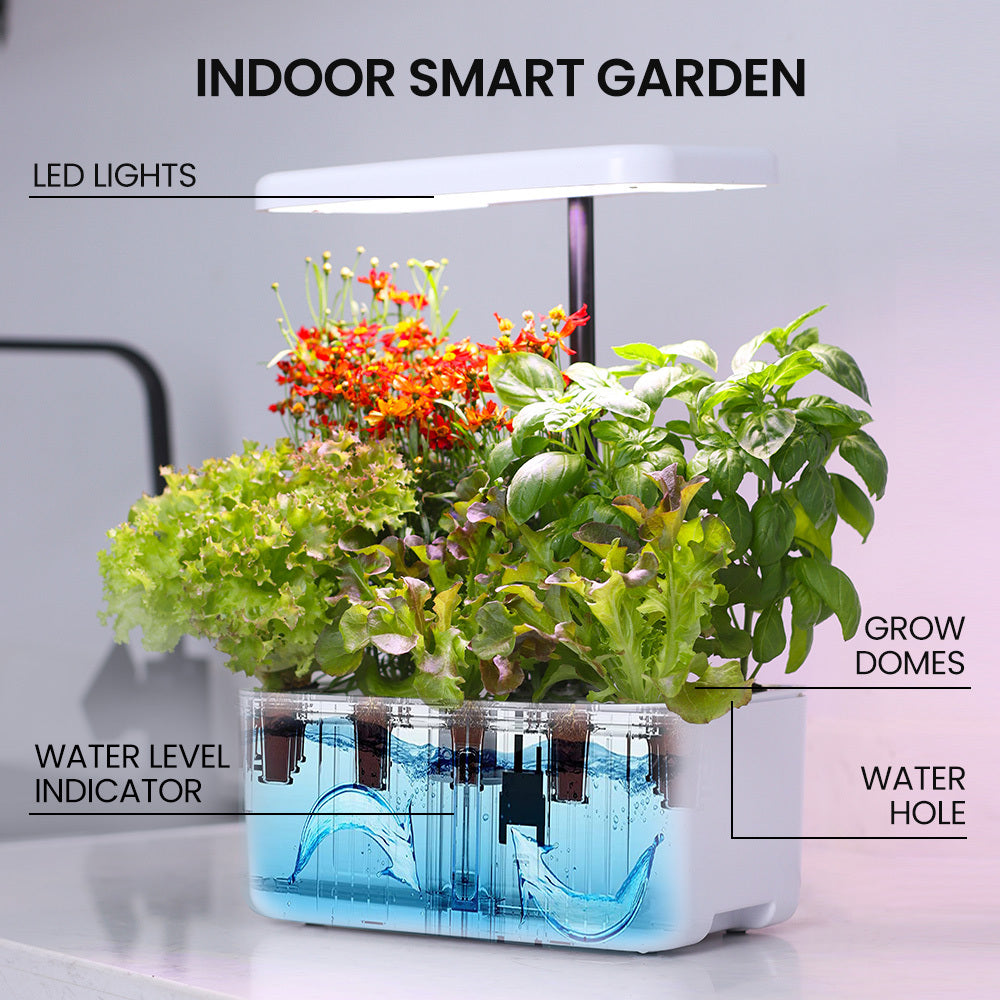 PLANTCRAFT 8 Pod Indoor Hydroponic Growing System, with Water Level Window &amp; Pump, White
