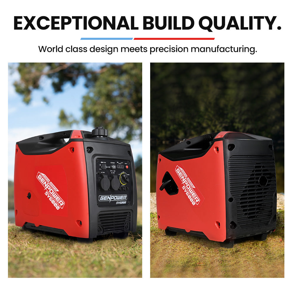 GENPOWER Inverter Generator Portable 3.5kW Max Petrol Pure Sine Wave Camping Power Station Red