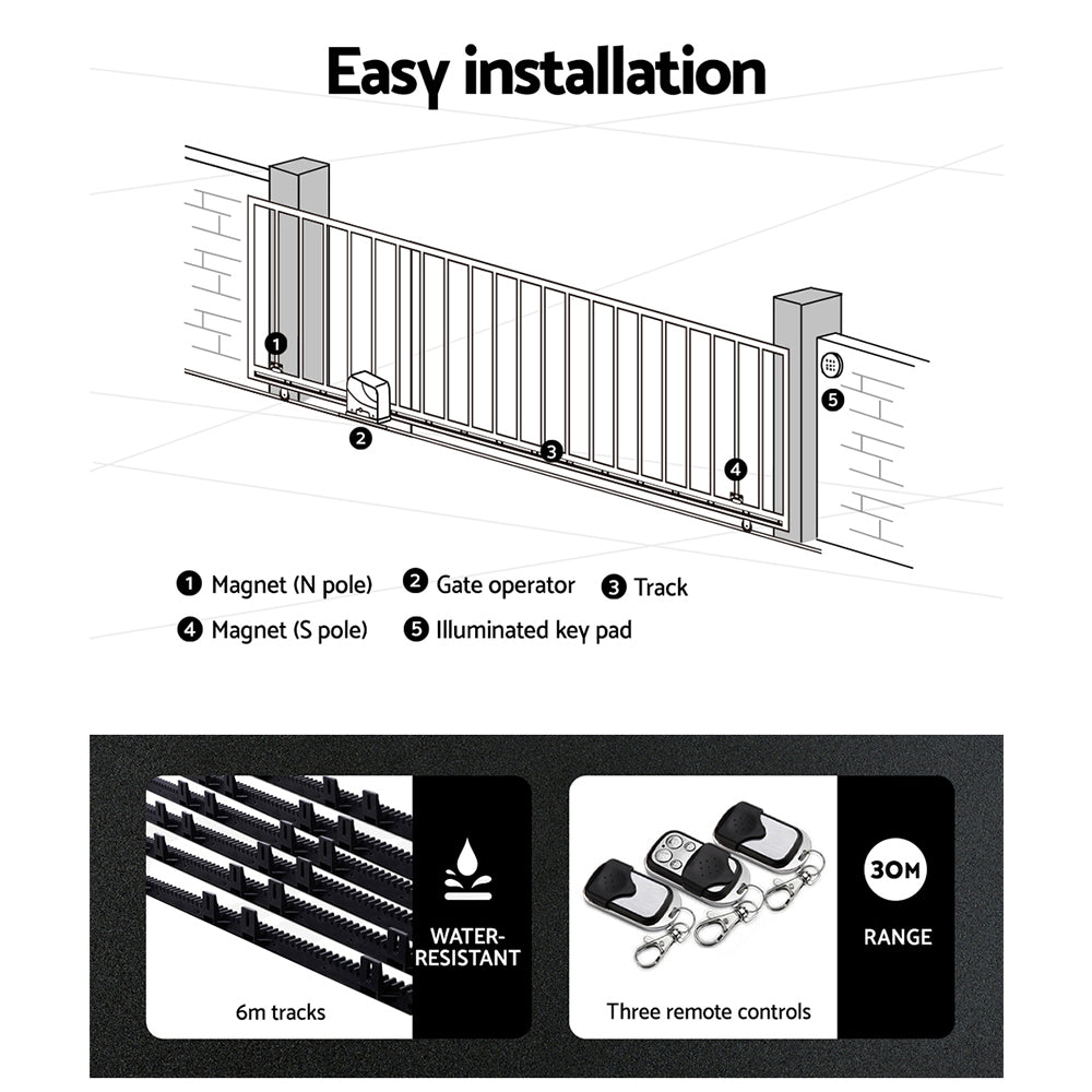 Lockmaster Automatic Sliding Gate Opener Kit 10W Solar 6M 600KG