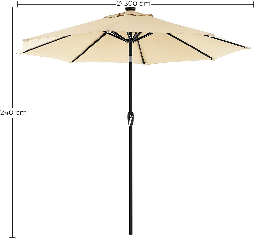 SONGMICS 3m Solar Lighted Outdoor Patio Umbrella Beige