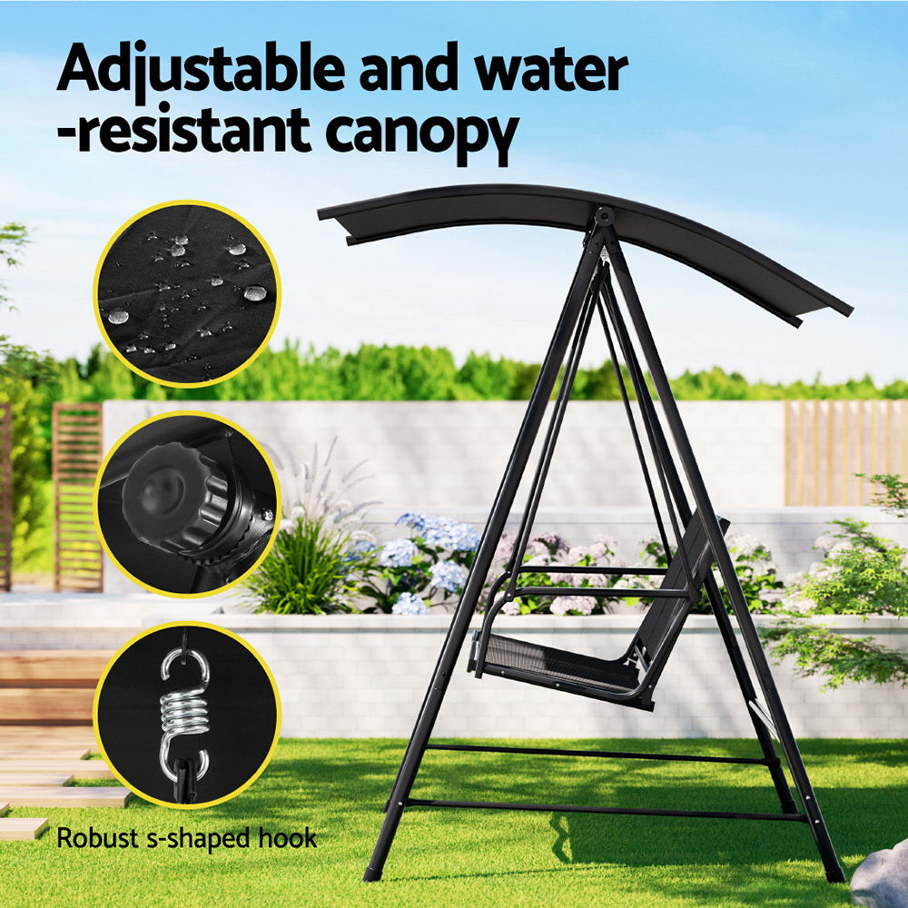 Gardeon Outdoor Swing Chair 2 Seater Black