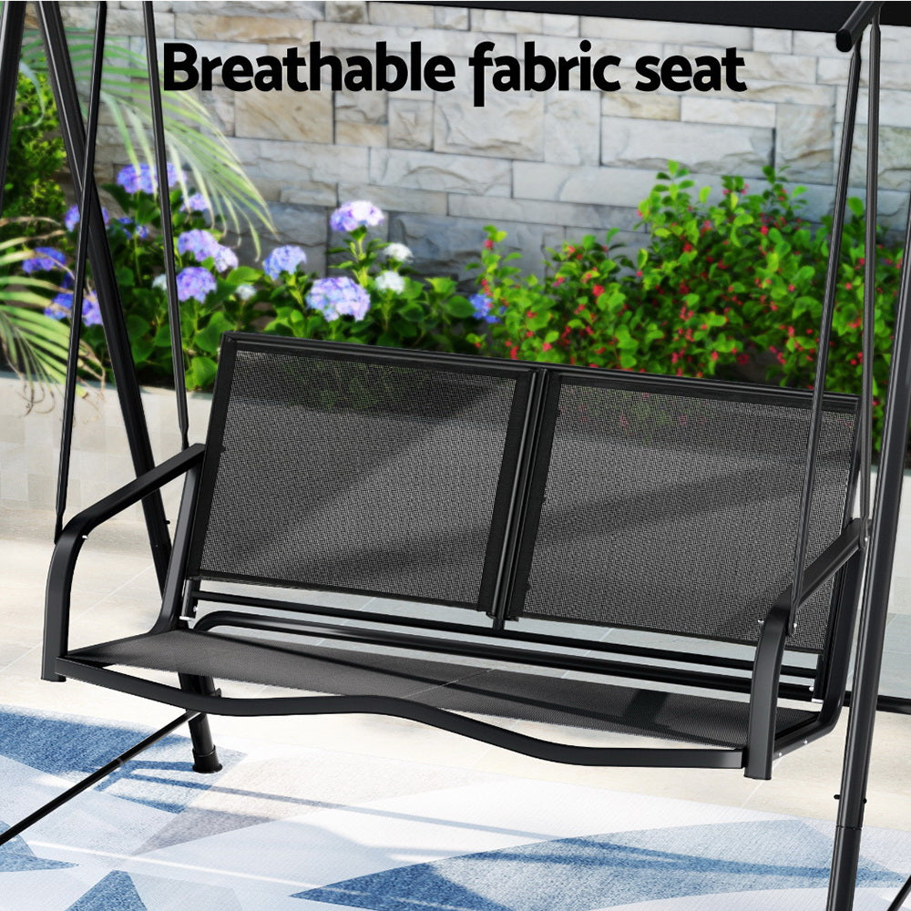 Gardeon Outdoor Swing Chair 2 Seater Black