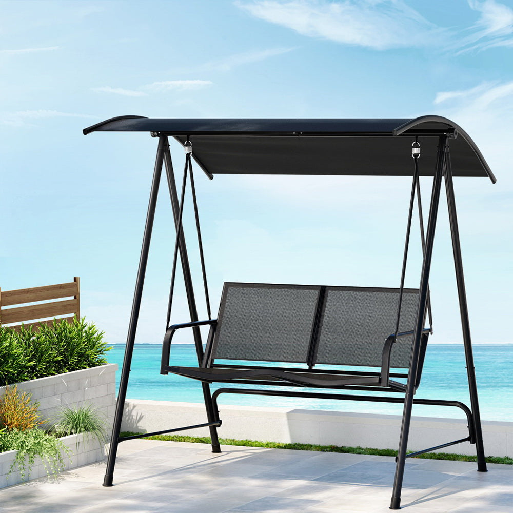 Gardeon Outdoor Swing Chair 2 Seater Black