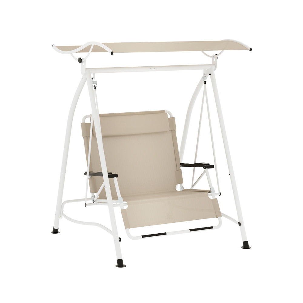 Gardeon Outdoor Swing Chair 2 Seater Beige