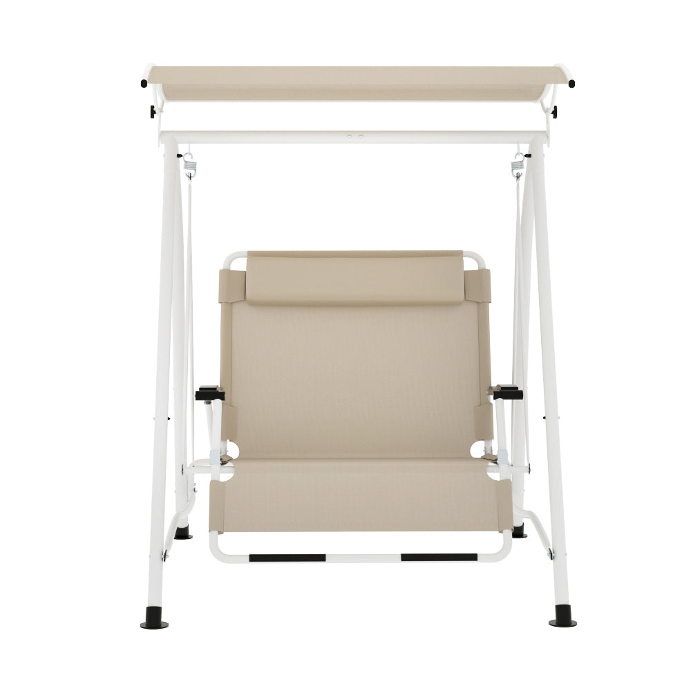 Gardeon Outdoor Swing Chair 2 Seater Beige