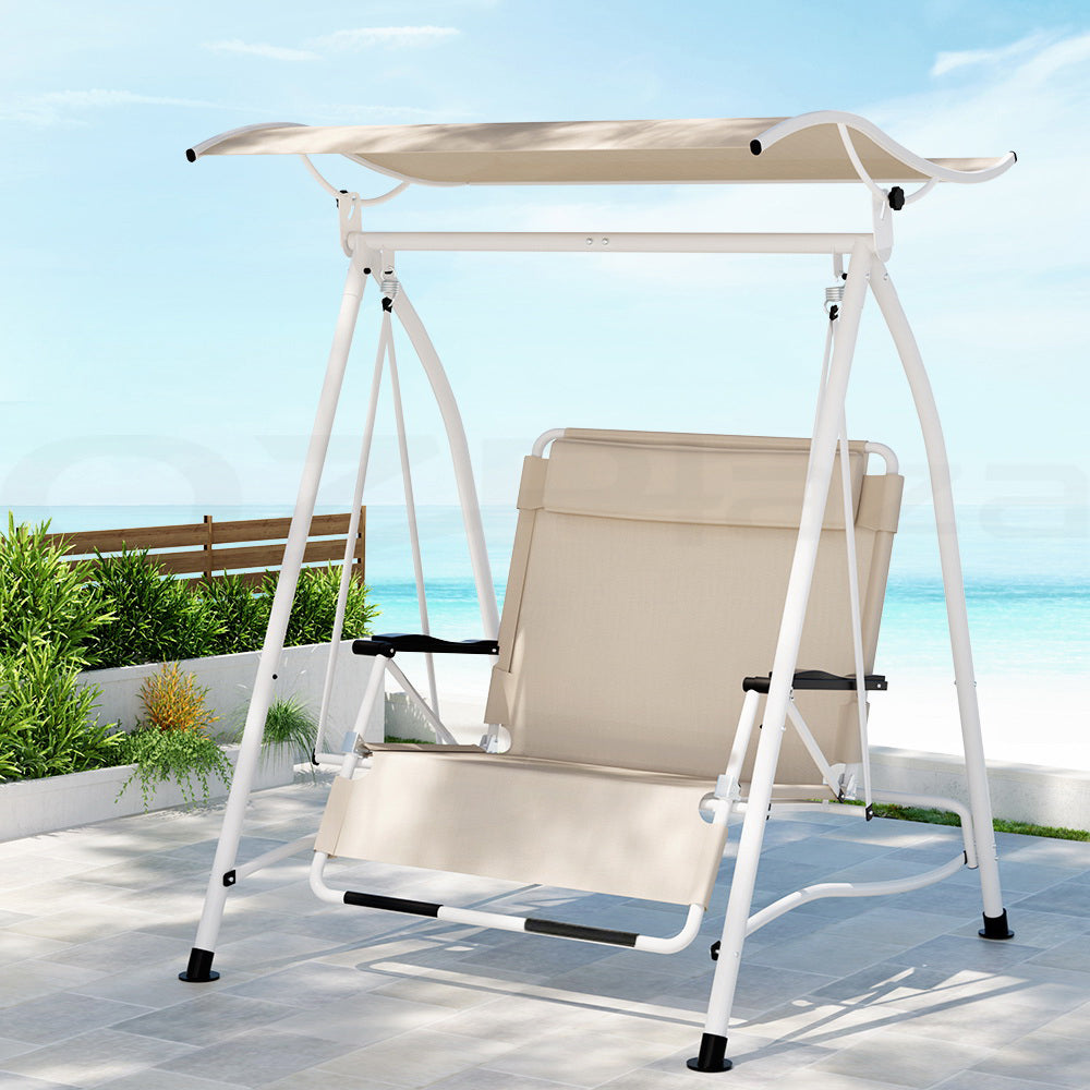 Gardeon Outdoor Swing Chair 2 Seater Beige