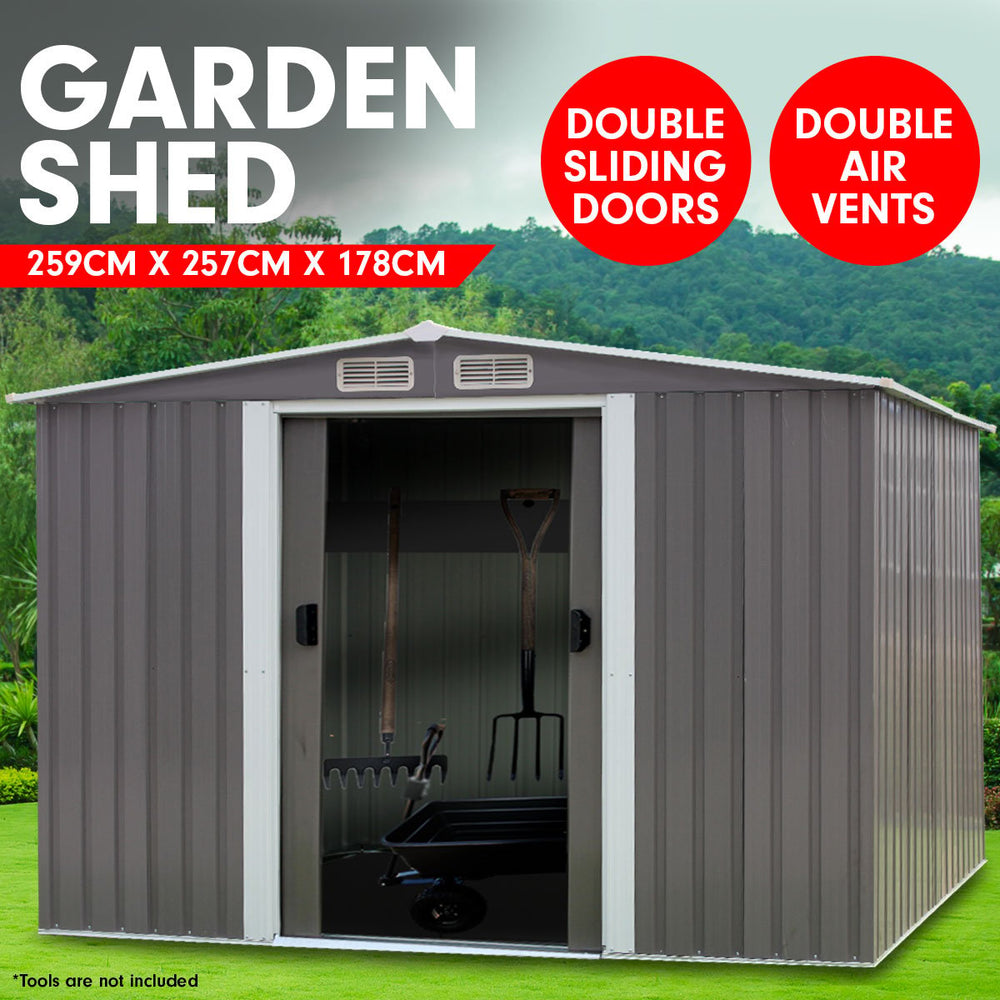 Wallaroo 8ft x 8ft  Garden Shed Spire Roof Outdoor Storage - Grey