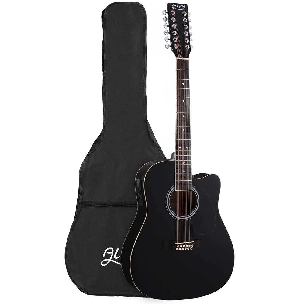 Alpha 42 Inch Acoustic Guitar 12 Strings with Equaliser Electric Output Black