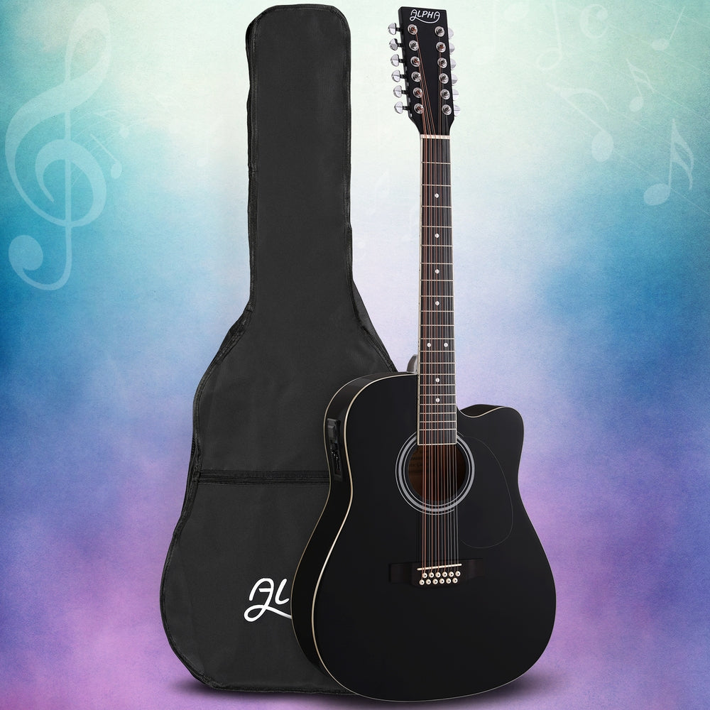 Alpha 42 Inch Acoustic Guitar 12 Strings with Equaliser Electric Output Black