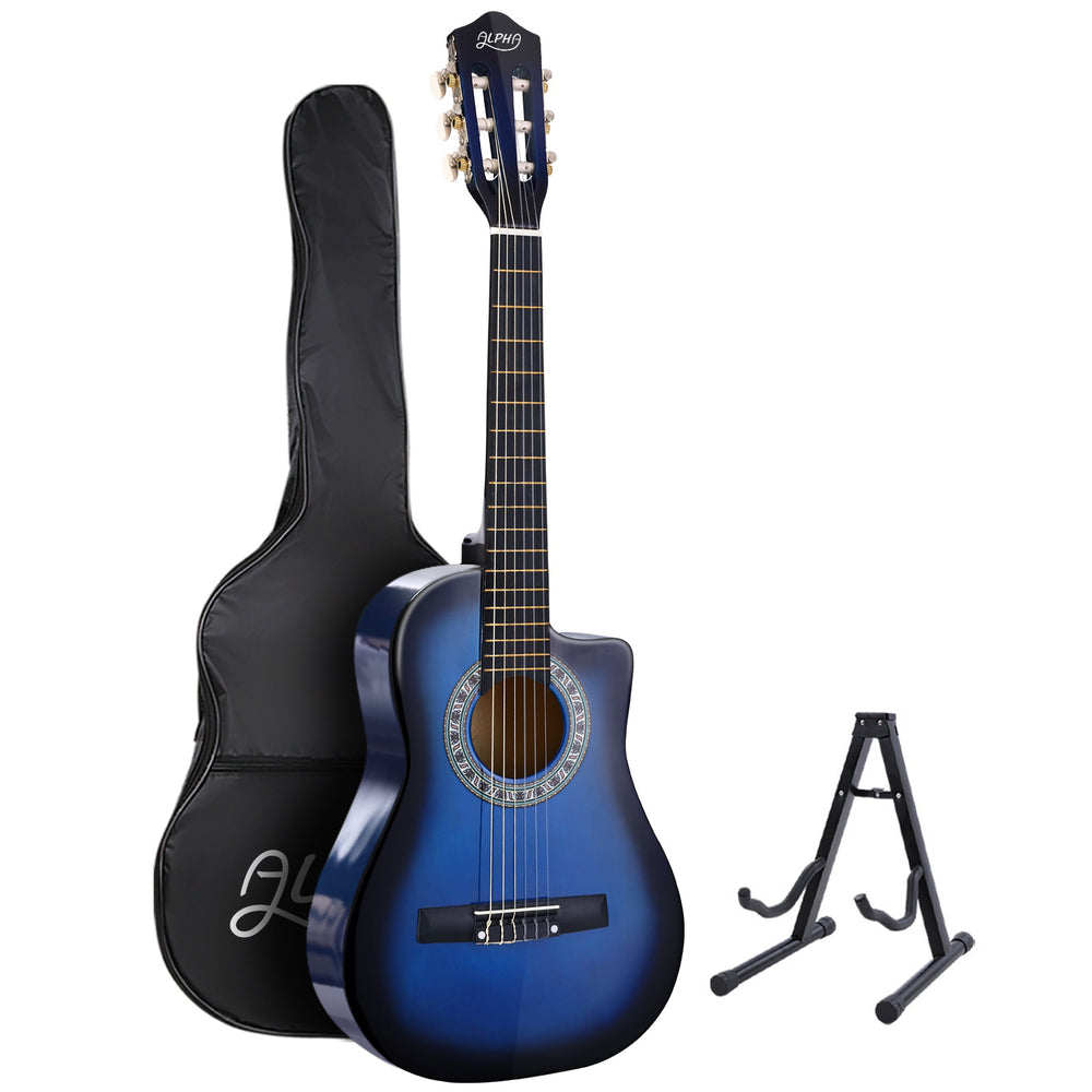 Alpha 34 Inch Kids Acoustic Guitar Blue with Capo