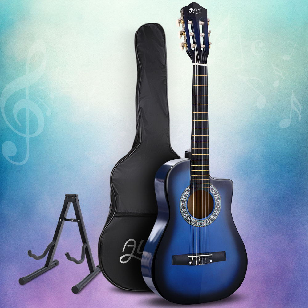 Alpha 34 Inch Kids Acoustic Guitar Blue with Capo