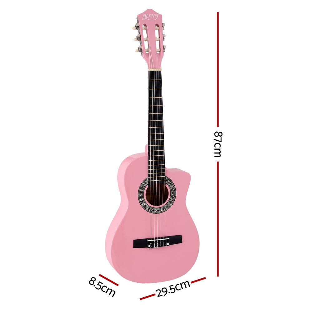 Alpha 34 Inch Classical Wooden Guitar Nylon String Pink