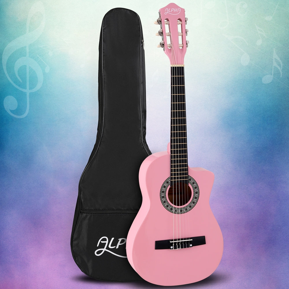 Alpha 34 Inch Classical Wooden Guitar Nylon String Pink