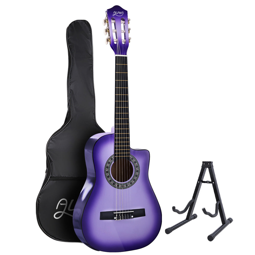 Alpha 34 Inch Kids Acoustic Guitar Purple with Capo