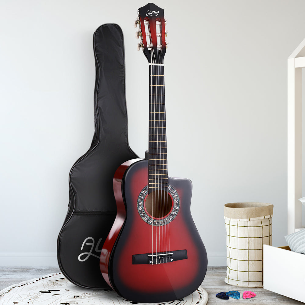 Alpha 34 Inch Kids Acoustic Guitar Red