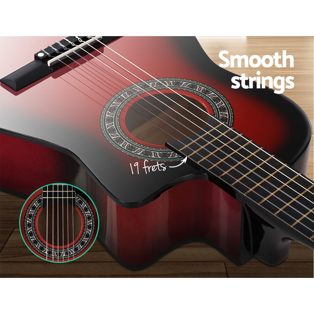Alpha 34 Inch Kids Acoustic Guitar Red with Capo