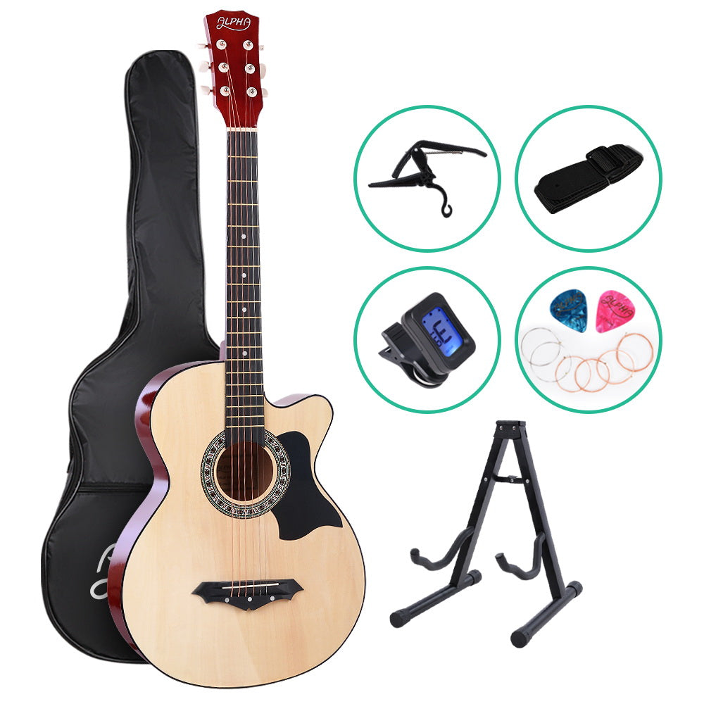 Alpha 38 Inch Acoustic Guitar with Capo
