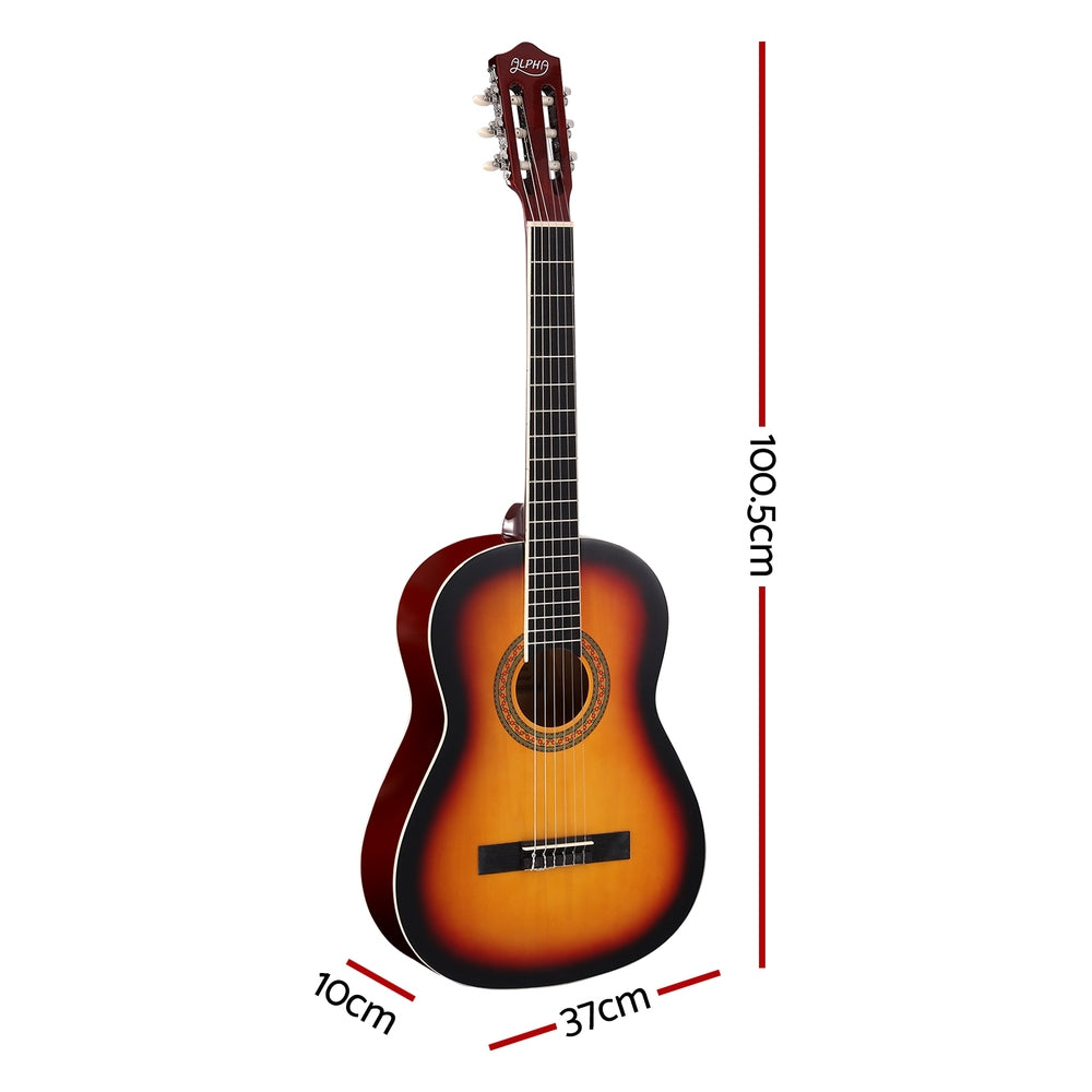 Alpha 39 Inch Classical Wooden Guitar Nylon String Sunburst