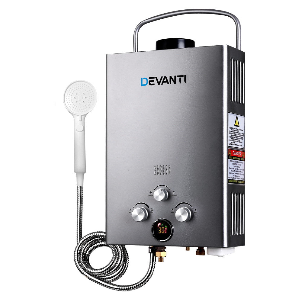 Devanti Portable Camping Gas Water Heater Grey