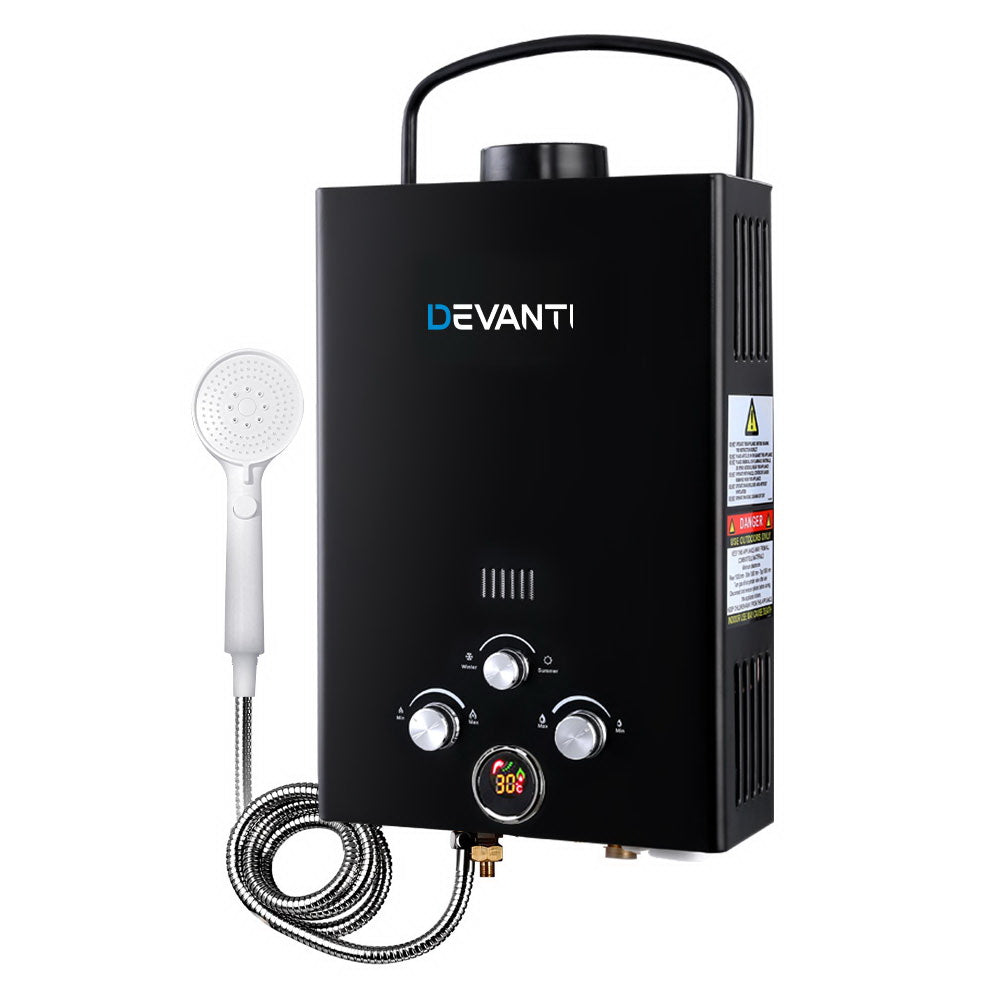 Devanti Portable Camping Gas Water Heater Black