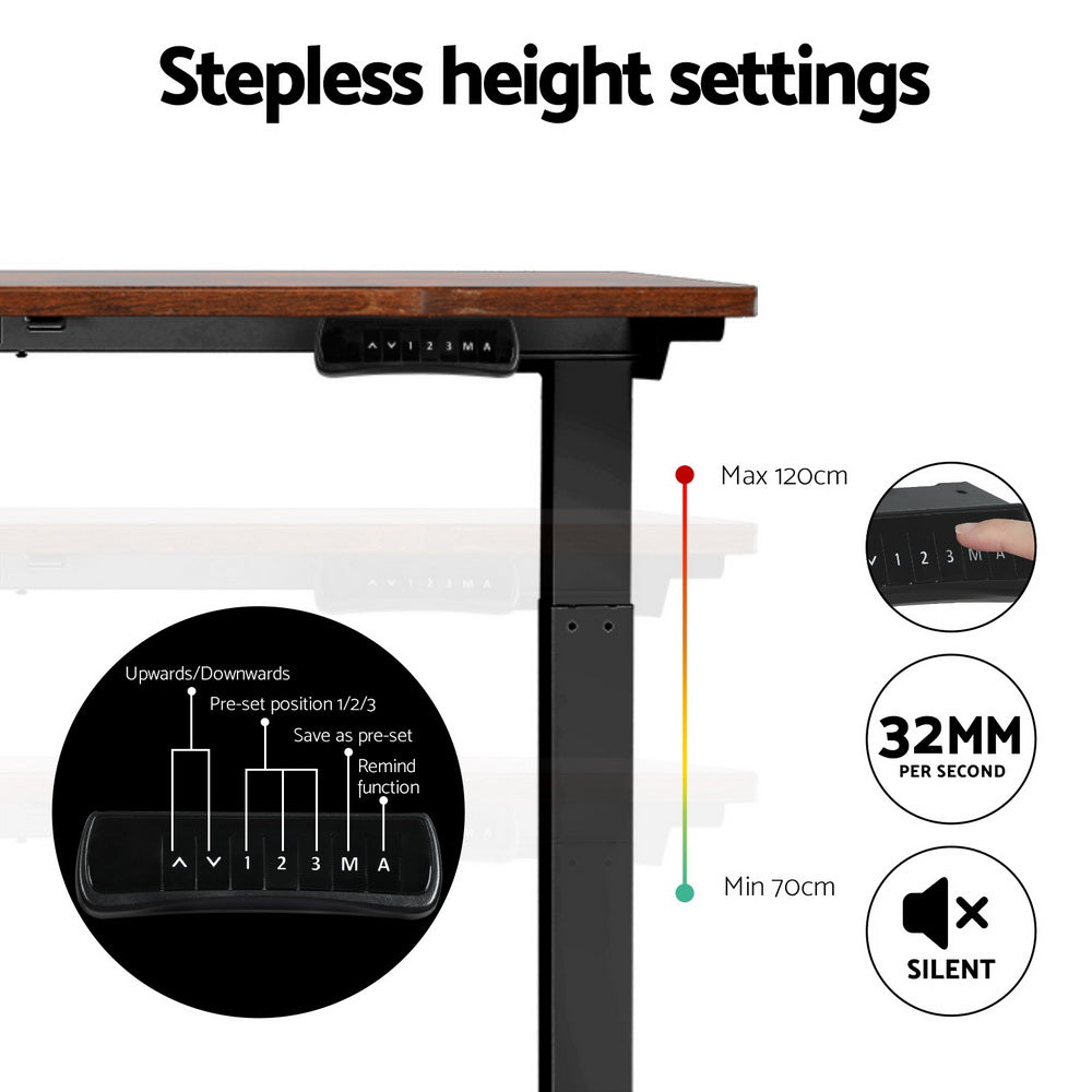 Artiss Sit Stand Desk Motorised Black &amp; Brown 140cm