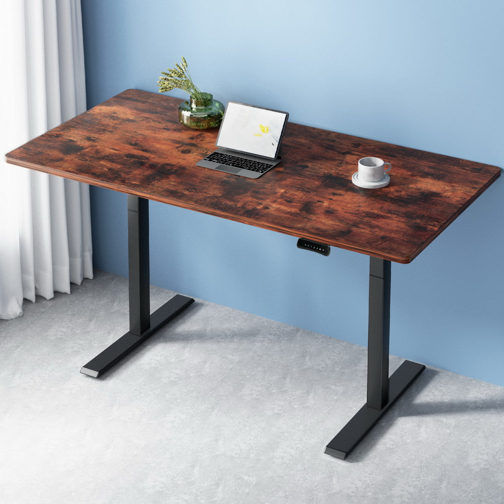 Artiss Sit Stand Desk Motorised Black &amp; Brown 140cm